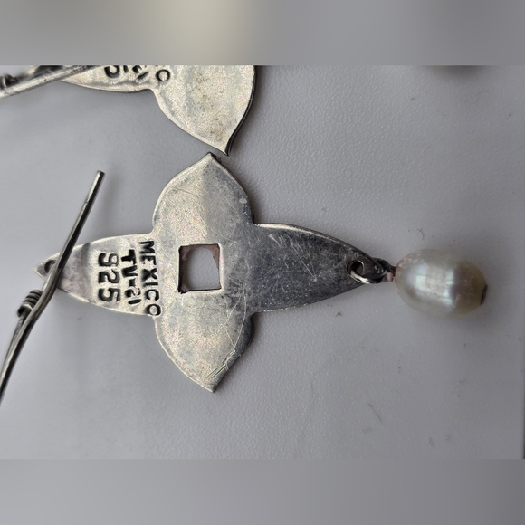 Sterling Silver Pearl Dangle Earrings - Picture 7 of 10